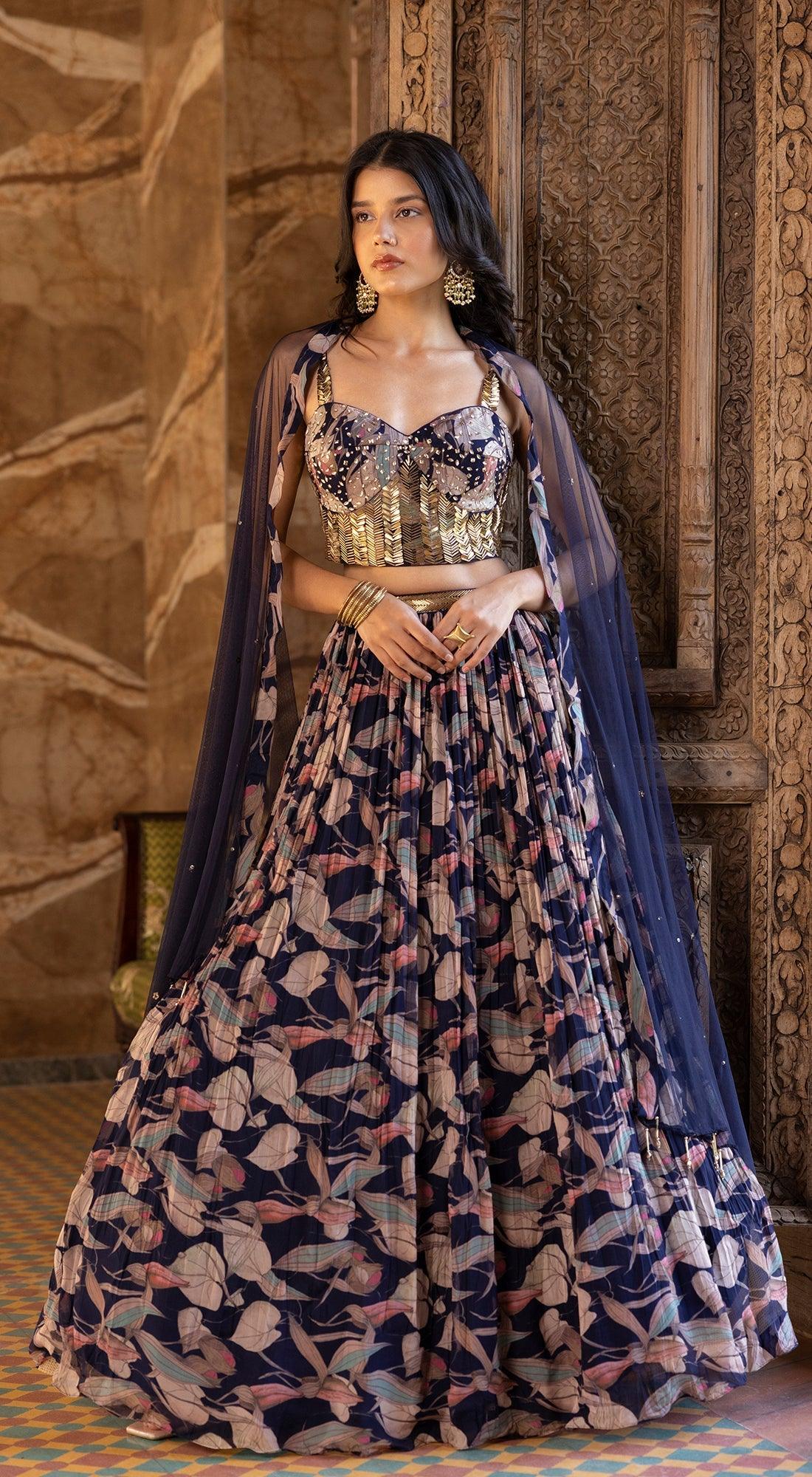 Blue Floral Print Lehenga Set – Basanti Kapde aur Koffee