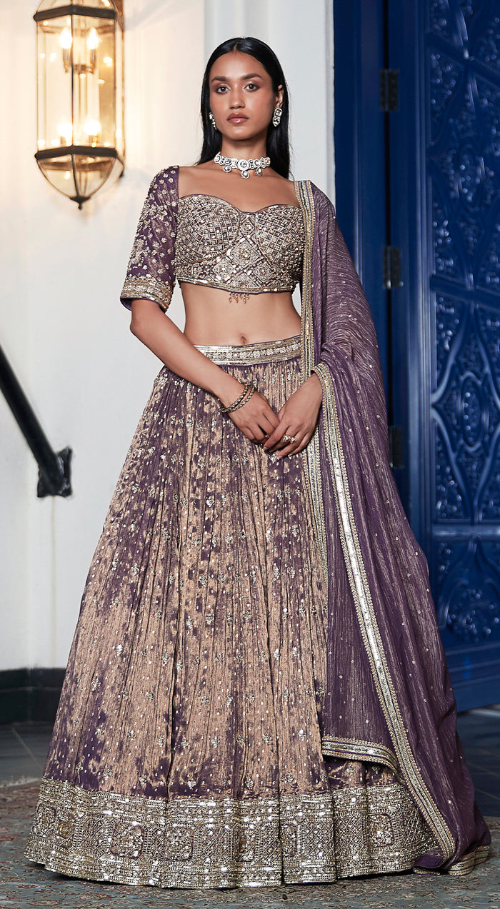 Purple Tissue Embroidered Lehenga Set