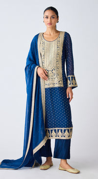 Blue Sequins & Zari Work Suit Set