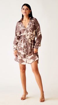 Brown Muslin Floral Dress