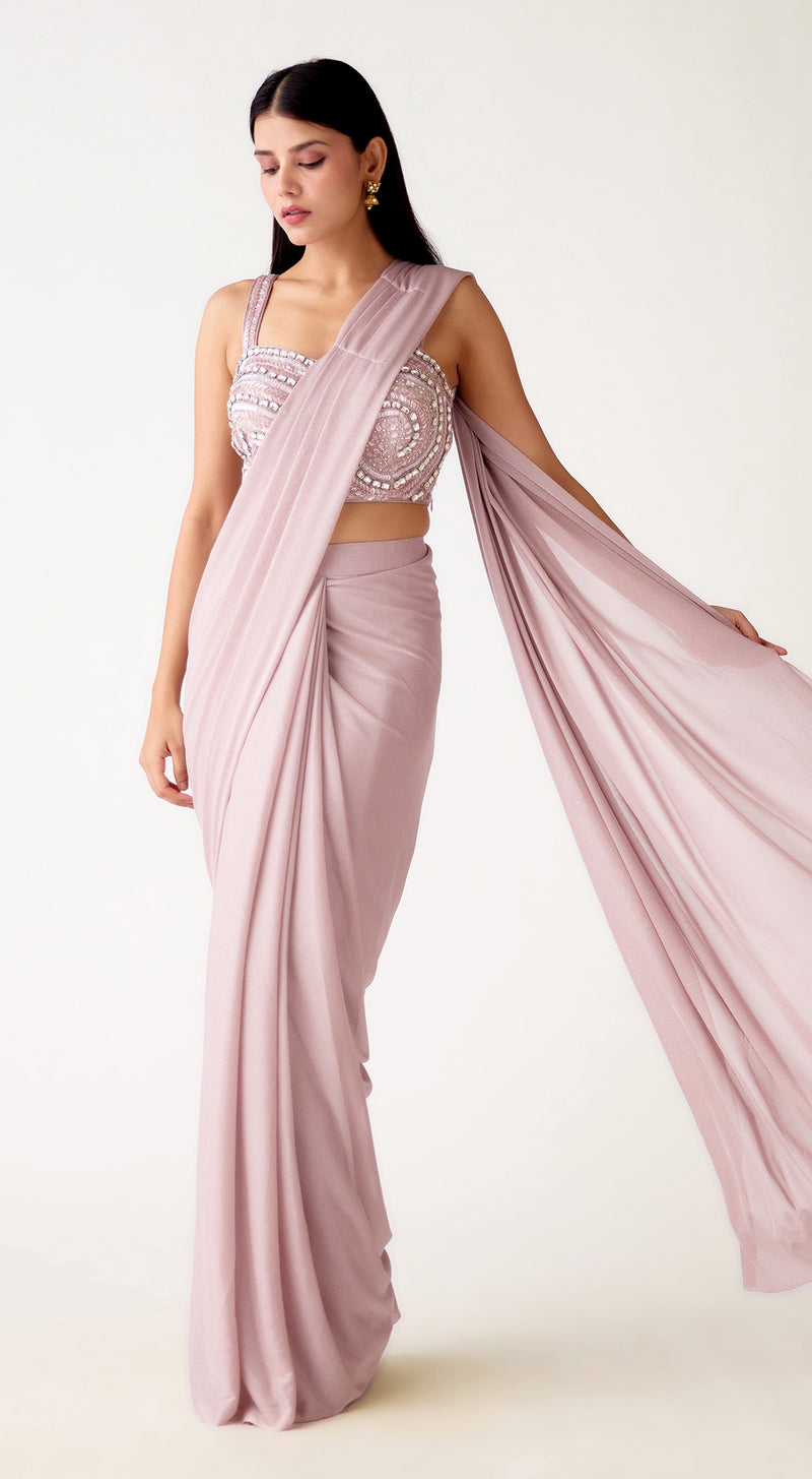 Lilac Shimmer Lycra Embroidered Saree