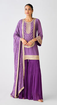 Purple Chinon Zari Work Sharara Set