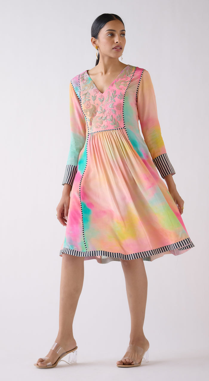 Multi Crepe Abstract Print Dress