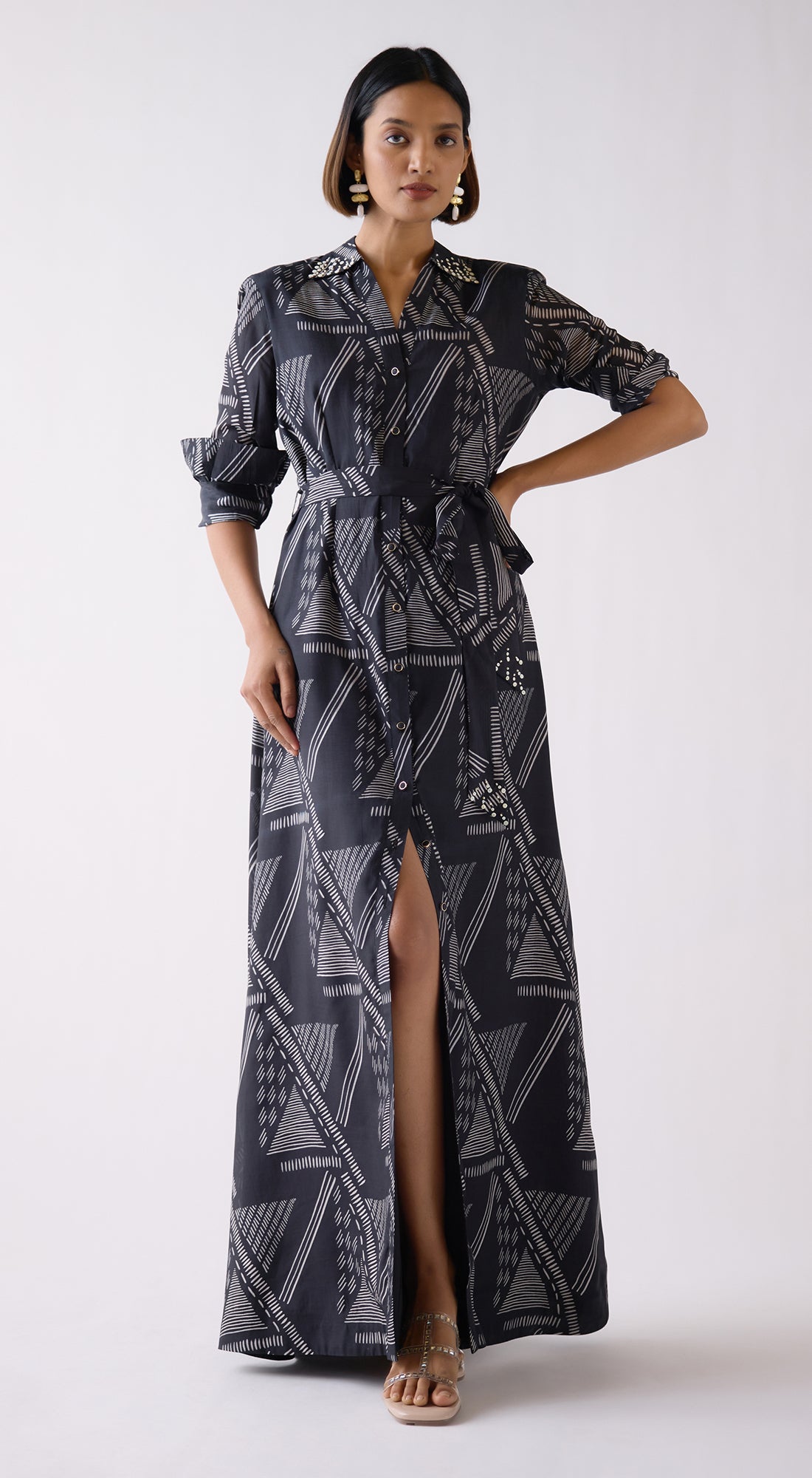 Black Muslin Abstract Print Dress