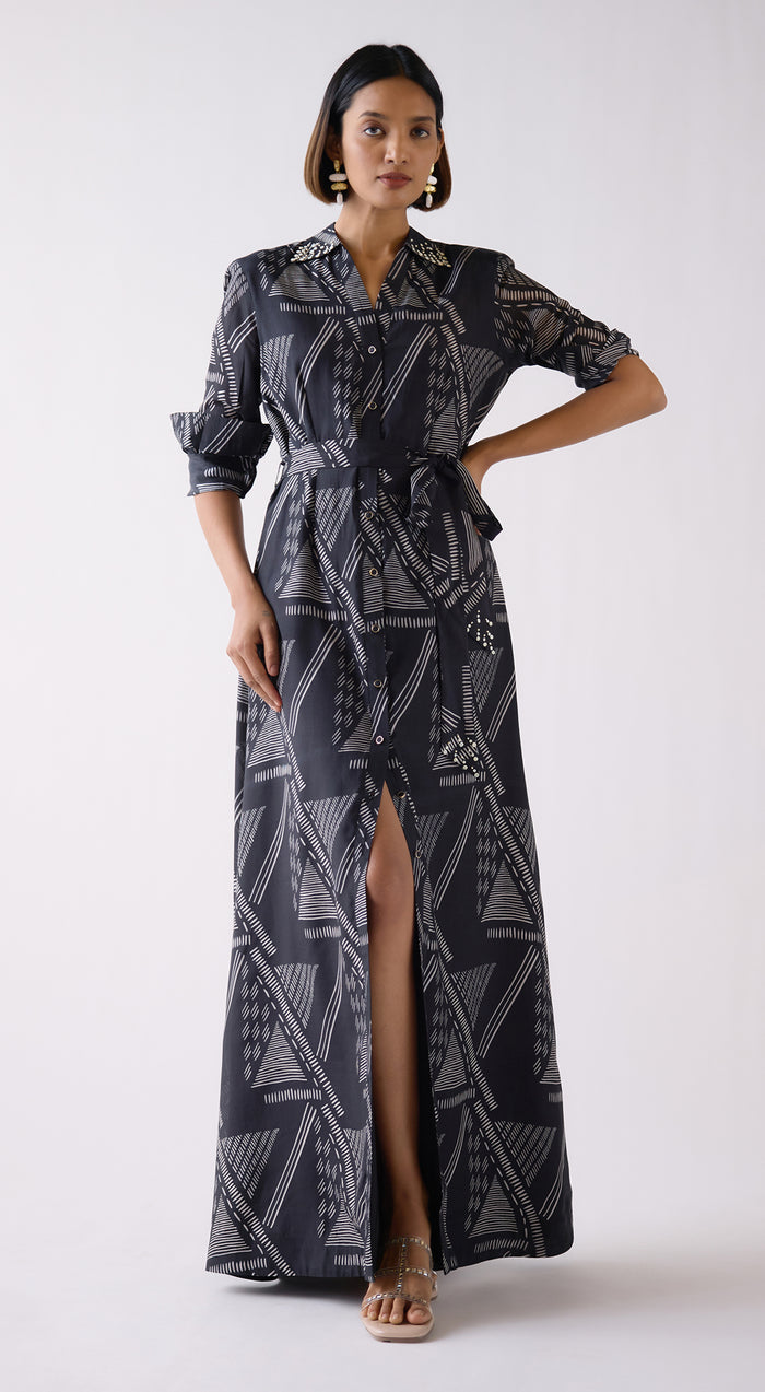 Black Muslin Abstract Print Dress