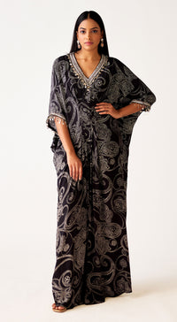 Black Printed Crepe Embroidered Dress