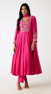 Rani Pink Chanderi Embroidered Anarkali Set