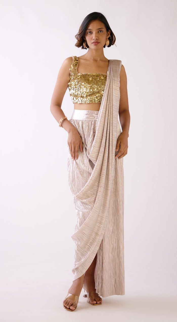 Peach Embroidered Draped Saree