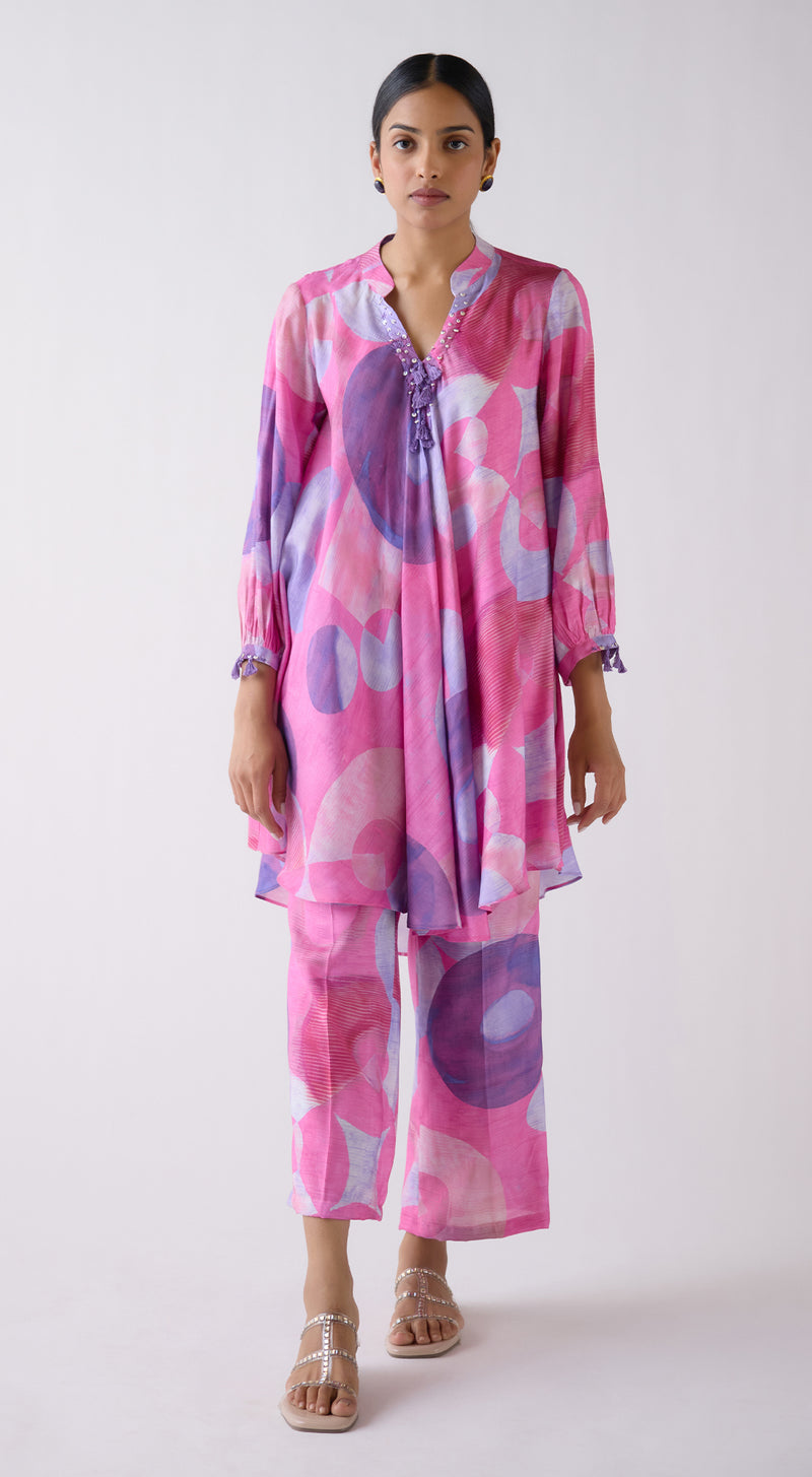 Pink Muslin Abstract Print Co-ord Set