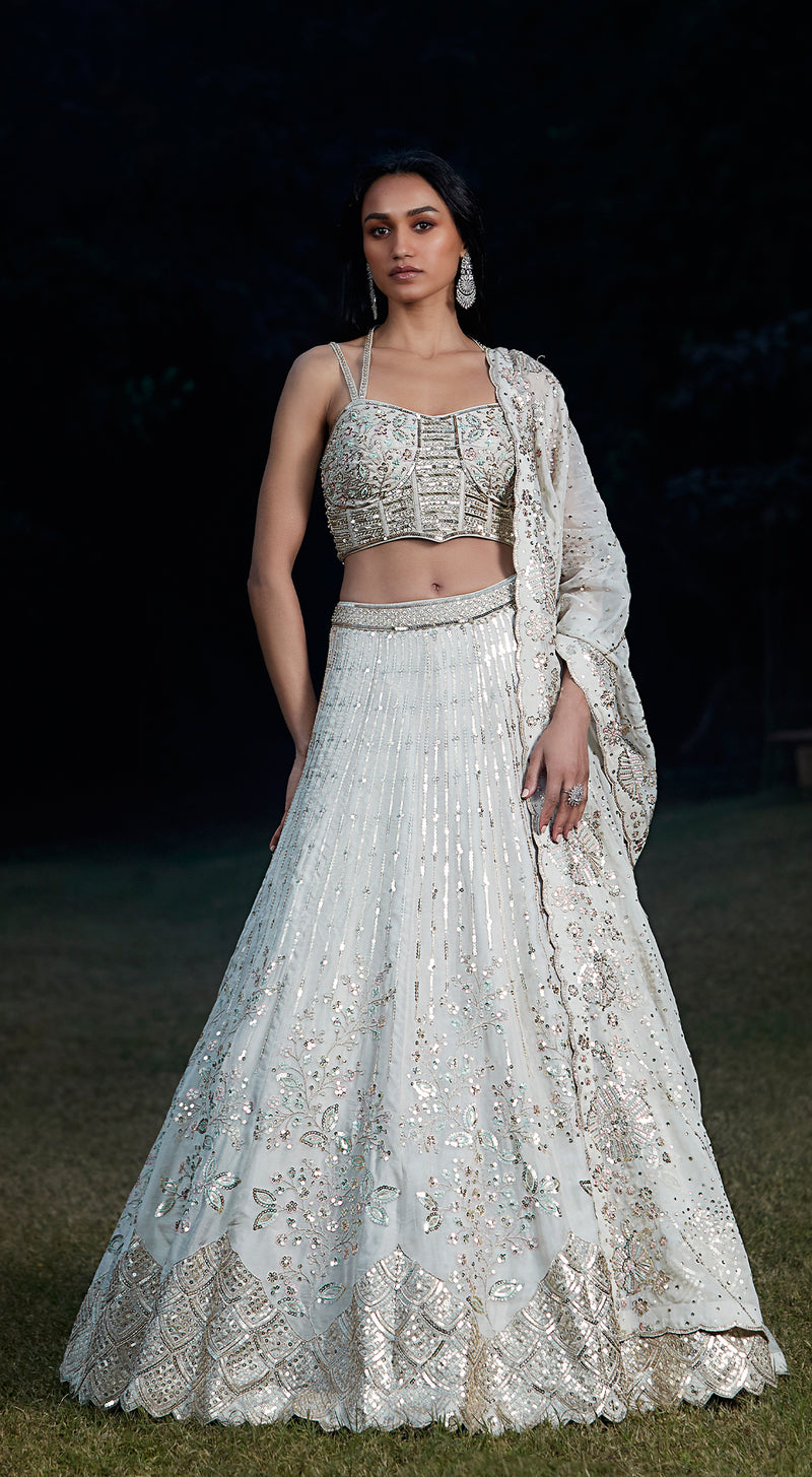 Grey Embroidered Lehenga Set