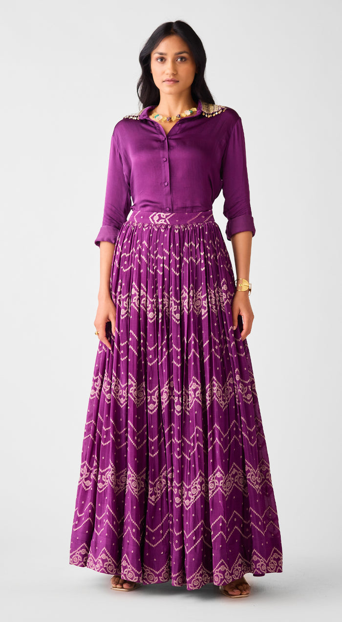 Purple Banarasi Sequins Skirt Set