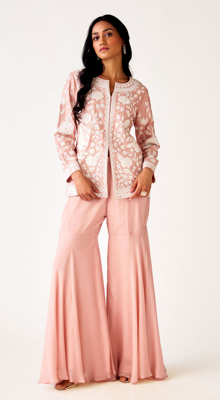 Pink Chinon Embroidered Co-Ord Set