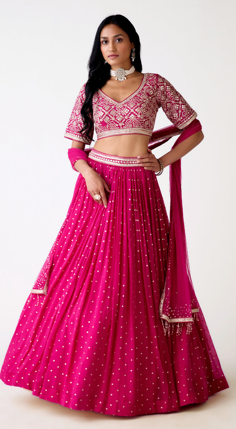 Rani Pink Organza Embroidered Lehenga Set