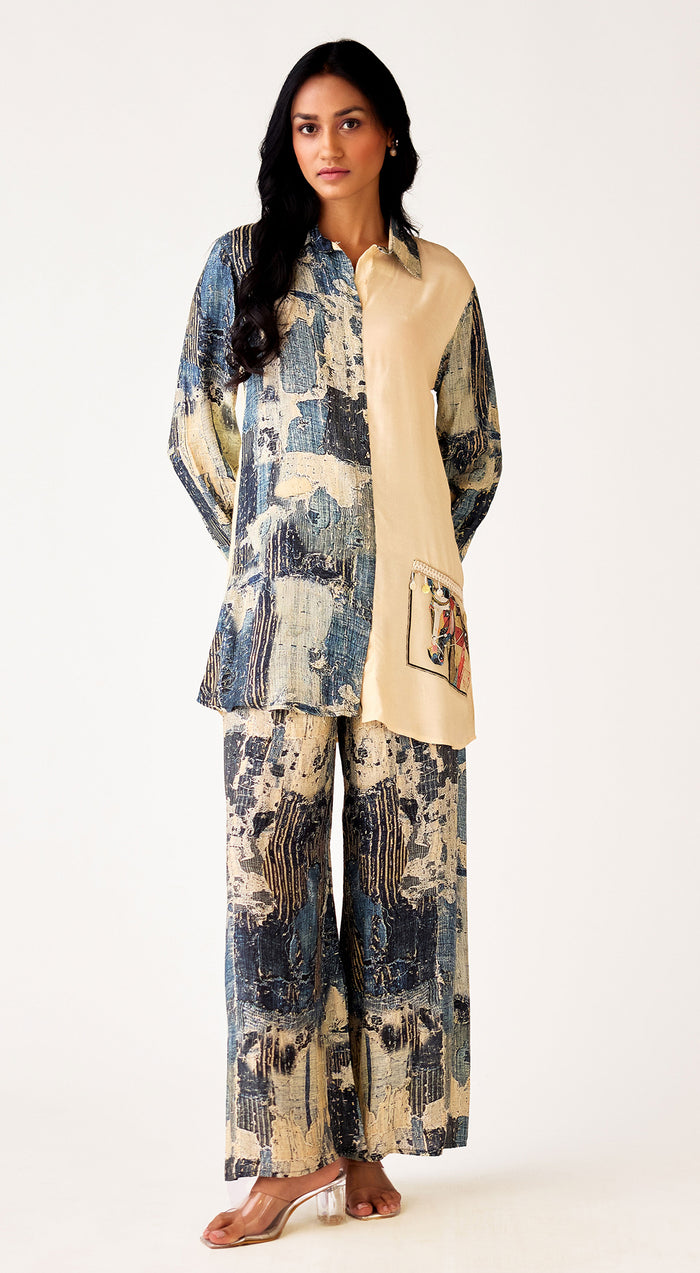 Blue Muslin Abstract Co-Ord Set