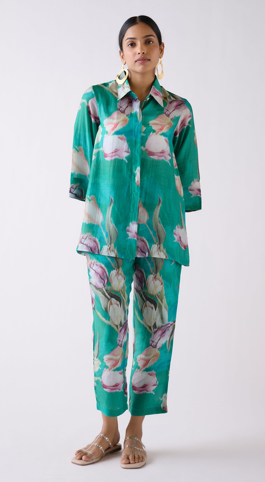 Green Muslin Floral Printed Co-ord Set