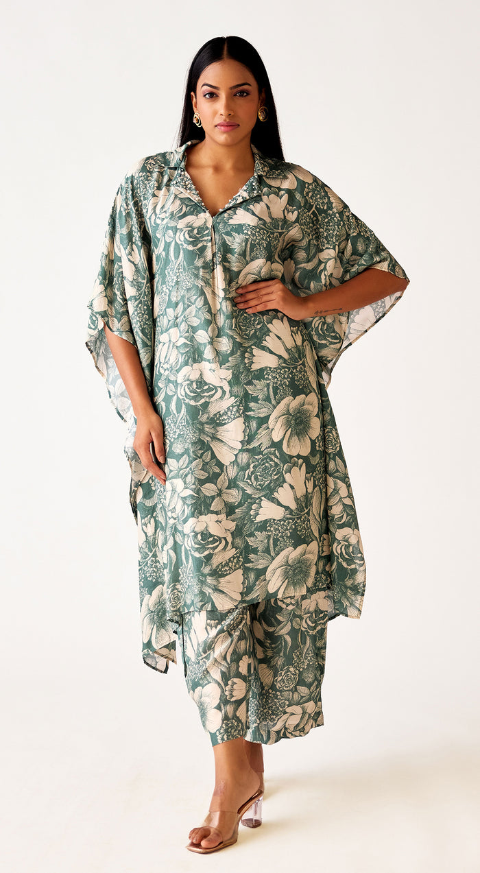 Green Muslin Floral Co-Ord Set