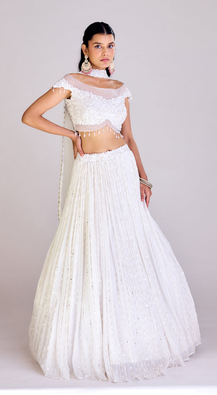 Ivory Embroidered Lehegna Set