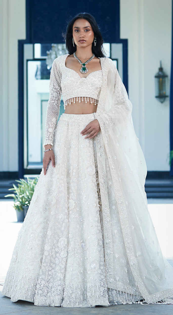 Ivory Organza Embroidered Lehenga Set