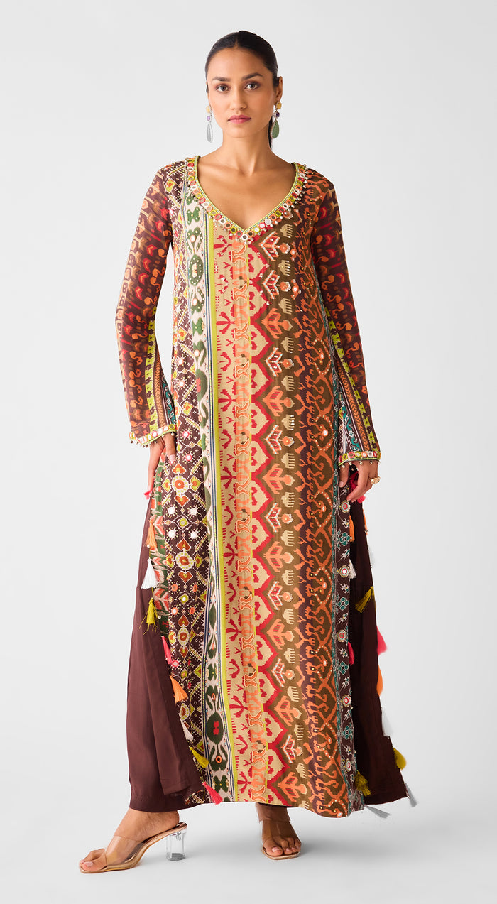 Brown Printed Crepe Kurta Set