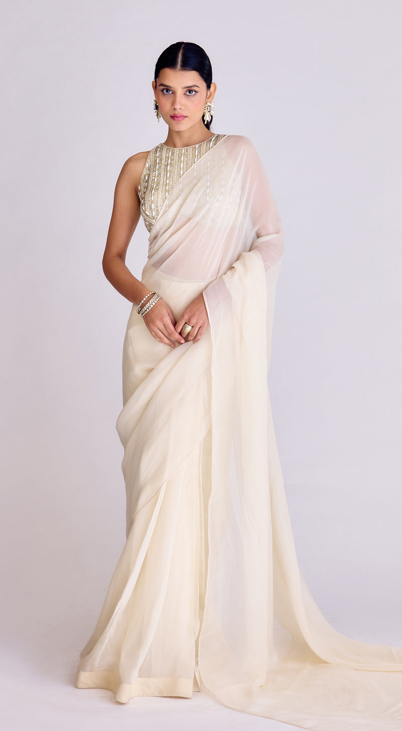 Ivory Pre-Draped Saree