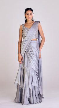 Grey Pre Draped Saree