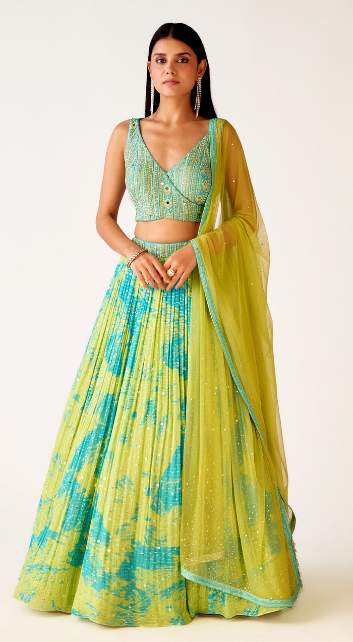 Firozi Georgette Embroidered Lehenga Set