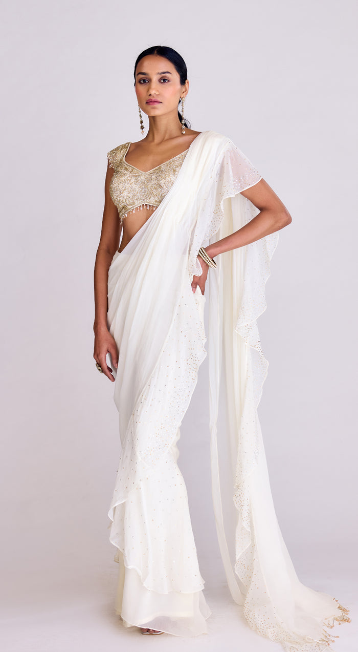 Ivory Pre-Draped Saree