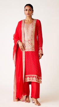 Red Organza Embroidered Suit Set