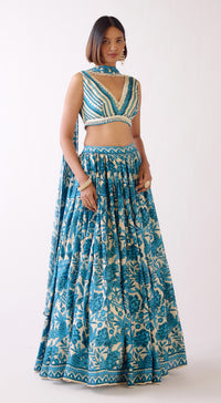 Blue Floral Lehenga Set