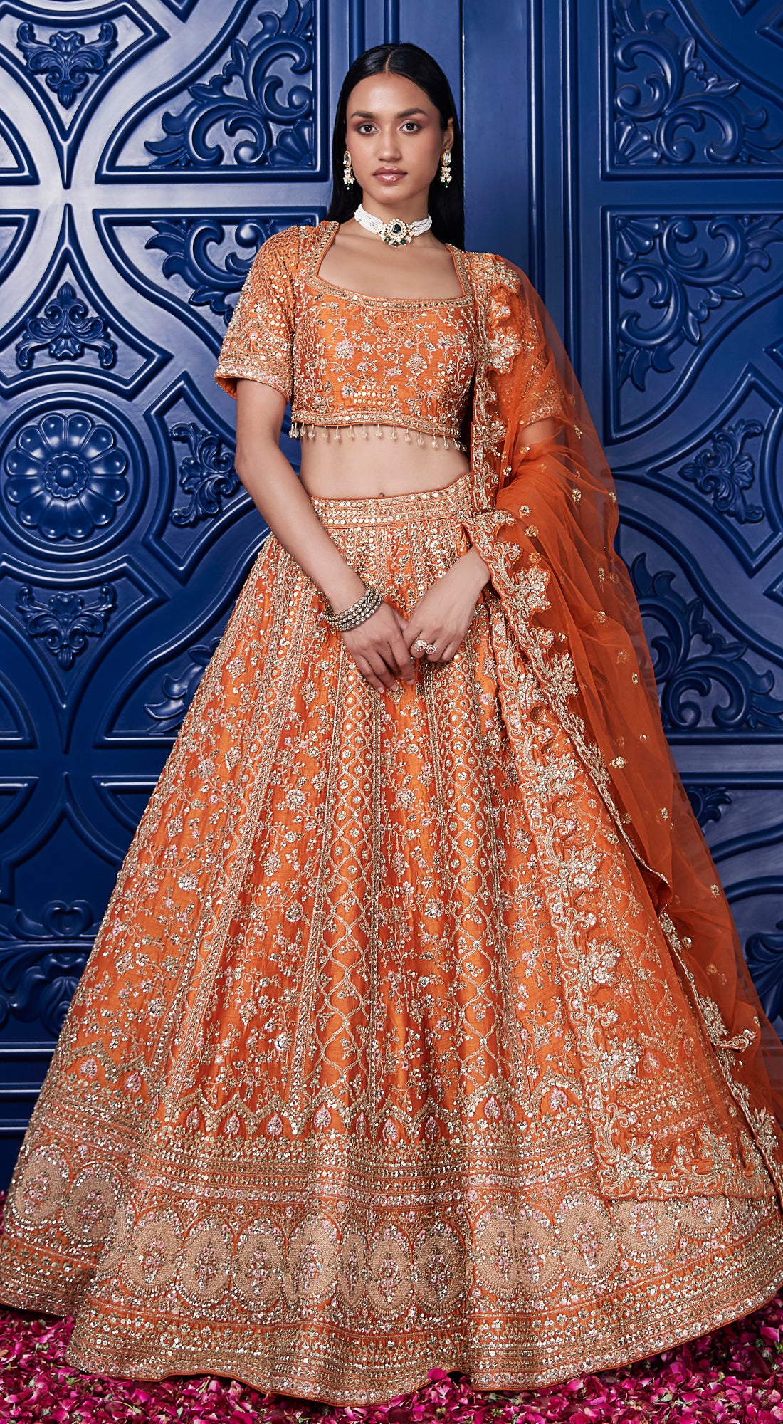 Pinkish orange and Blue hot Ombre Indian Lehenga/Chaniya Choli Size XS