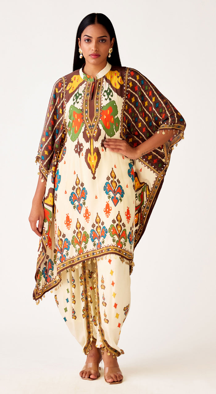 Ivory Crepe Embellished Kaftan Set