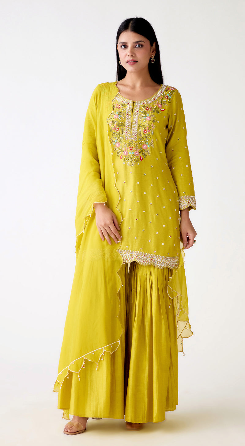 Yellow Cotton Silk Sharara Set