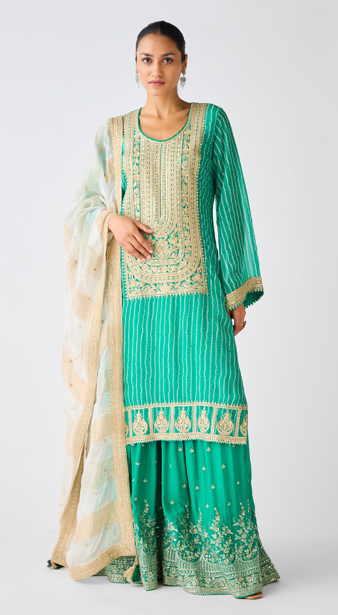 Green Zari Work Sharara Set