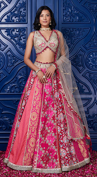 Pink Banarasi Embroidered Lehenga Set