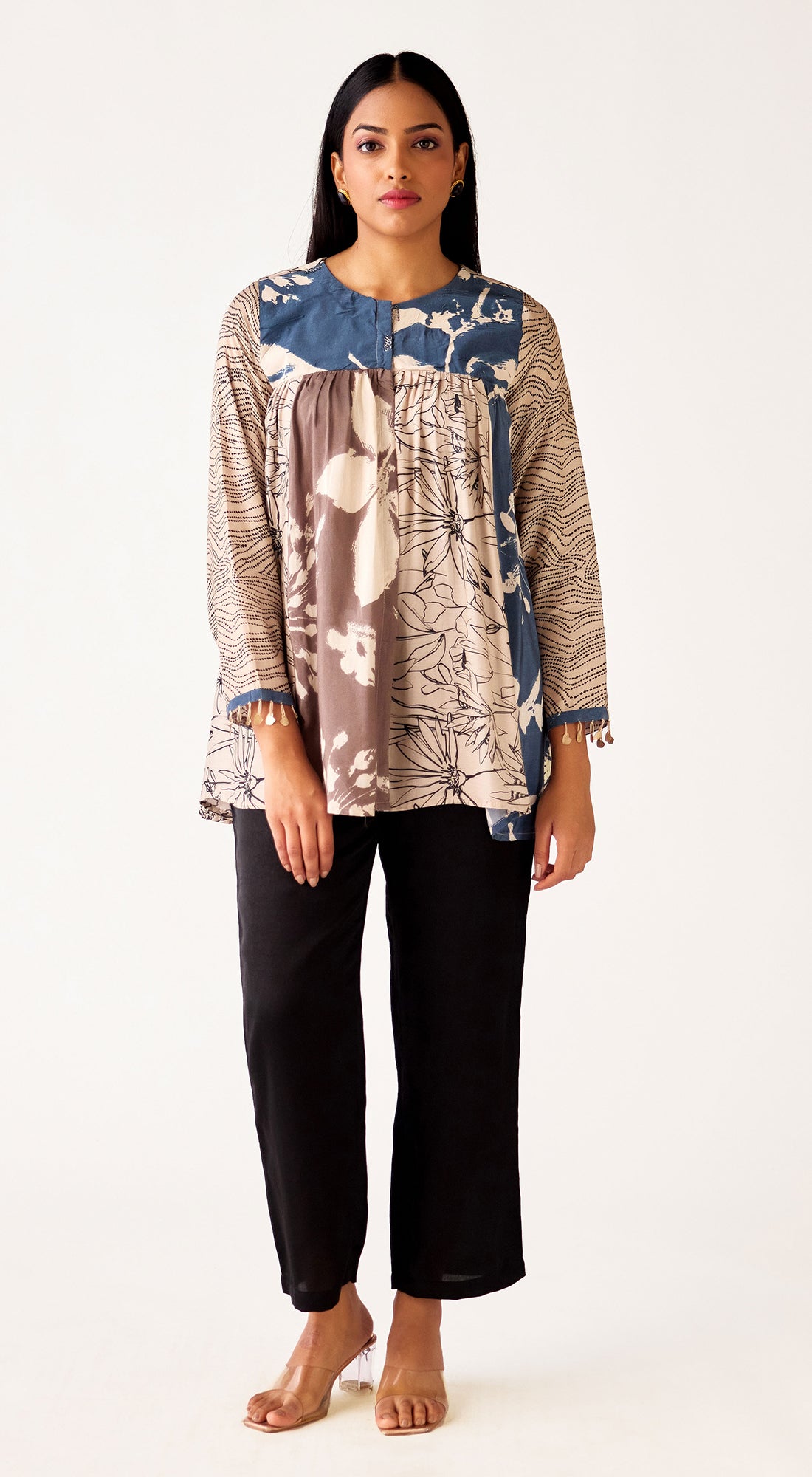 Brown Crepe Floral Shirt