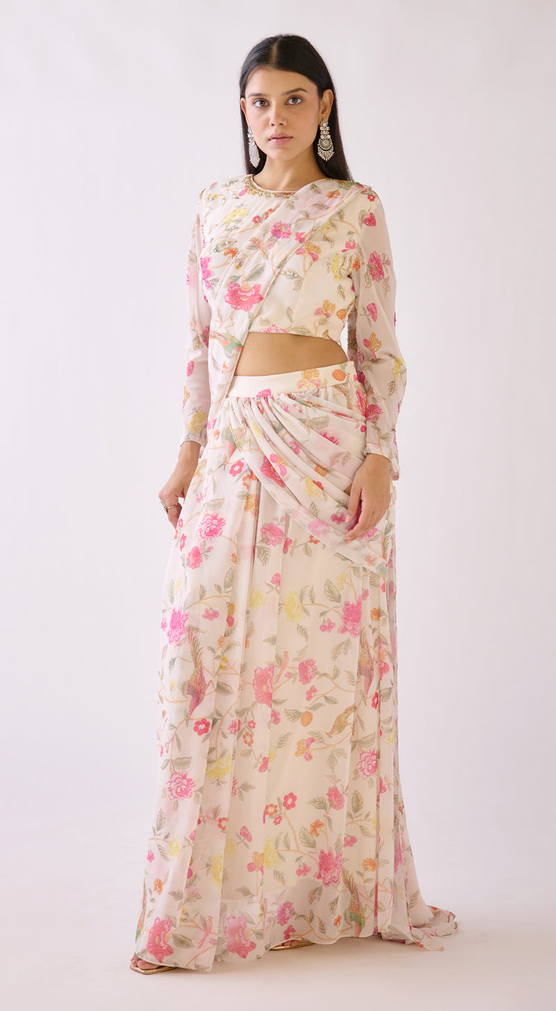 Ivory Floral Draped Saree