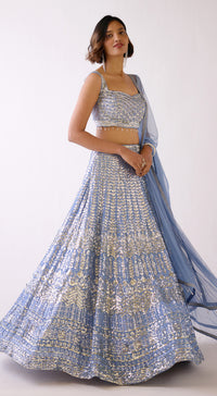 Denim Blue Sequins Embroidered Lehenga Set