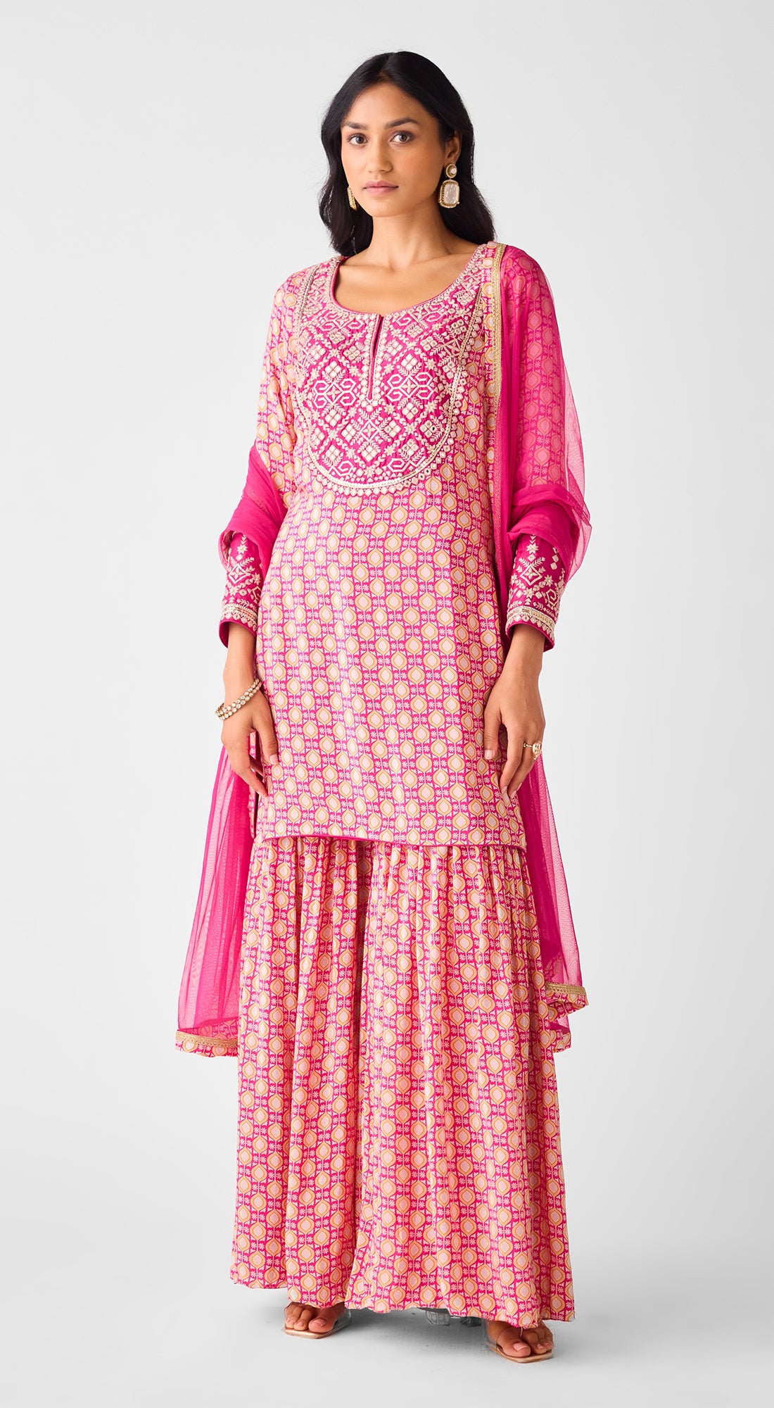 Rani Pink Embroidered Sharara Set