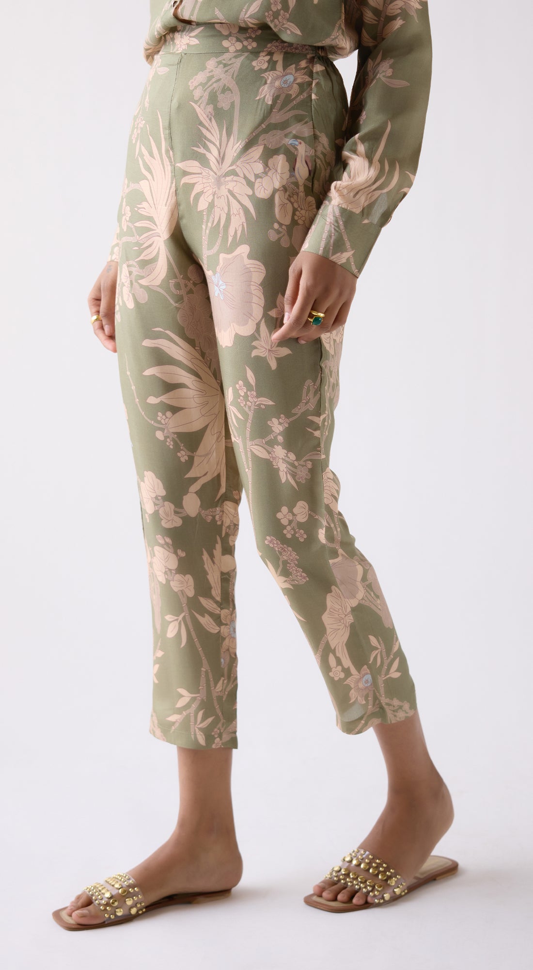 Green Straight-Fit Printed Trousers