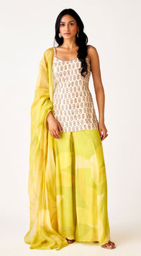 Yellow Organza Embroidered Suit Set