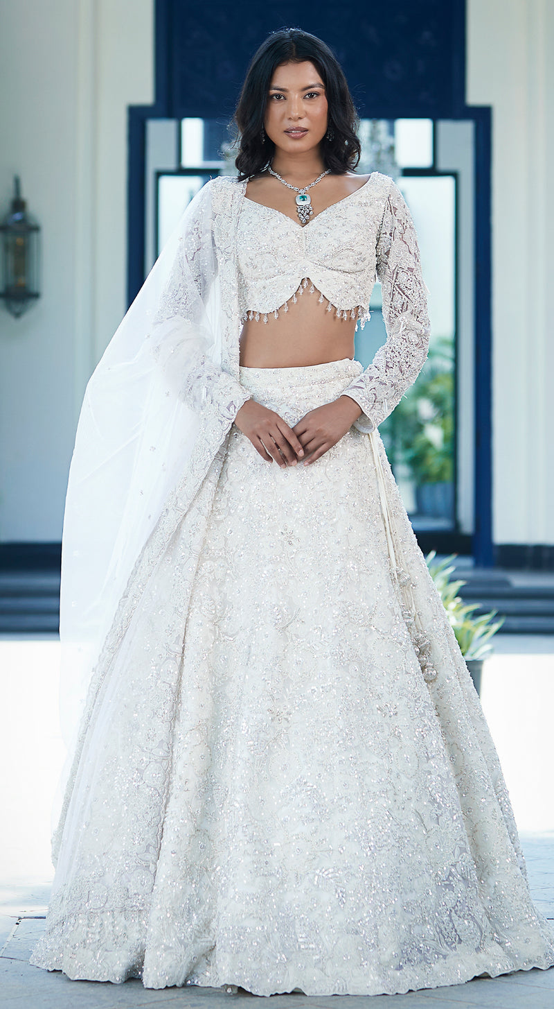 White Organza Embroidered Lehenga Set