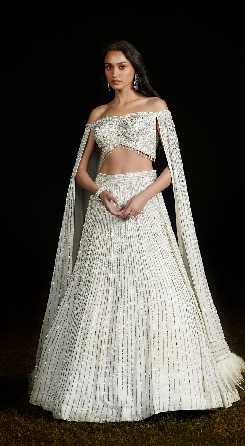 Ivory Off Shoulder Sequins Lehenga