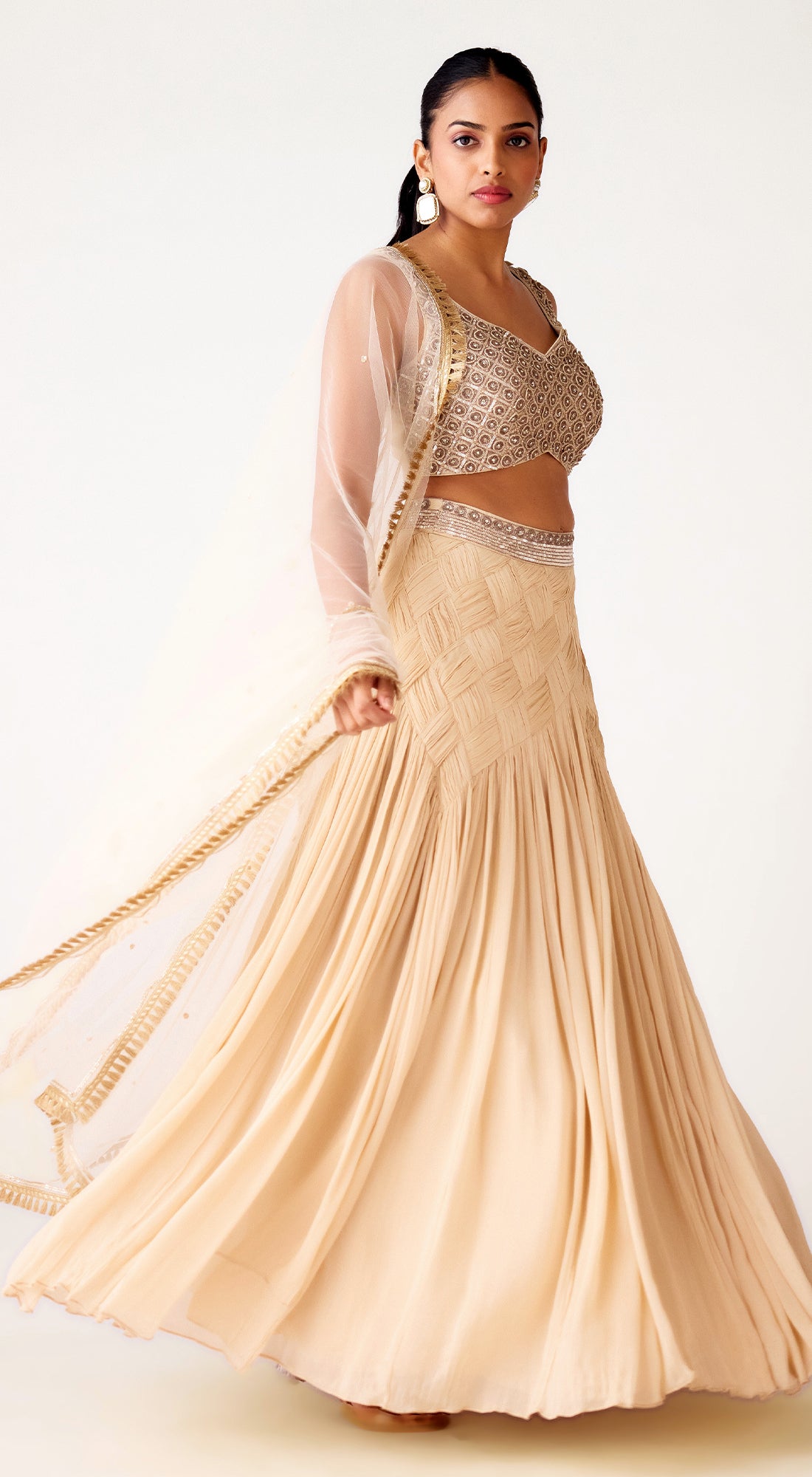 Ivory Chinon Embroidered Lehenga Set