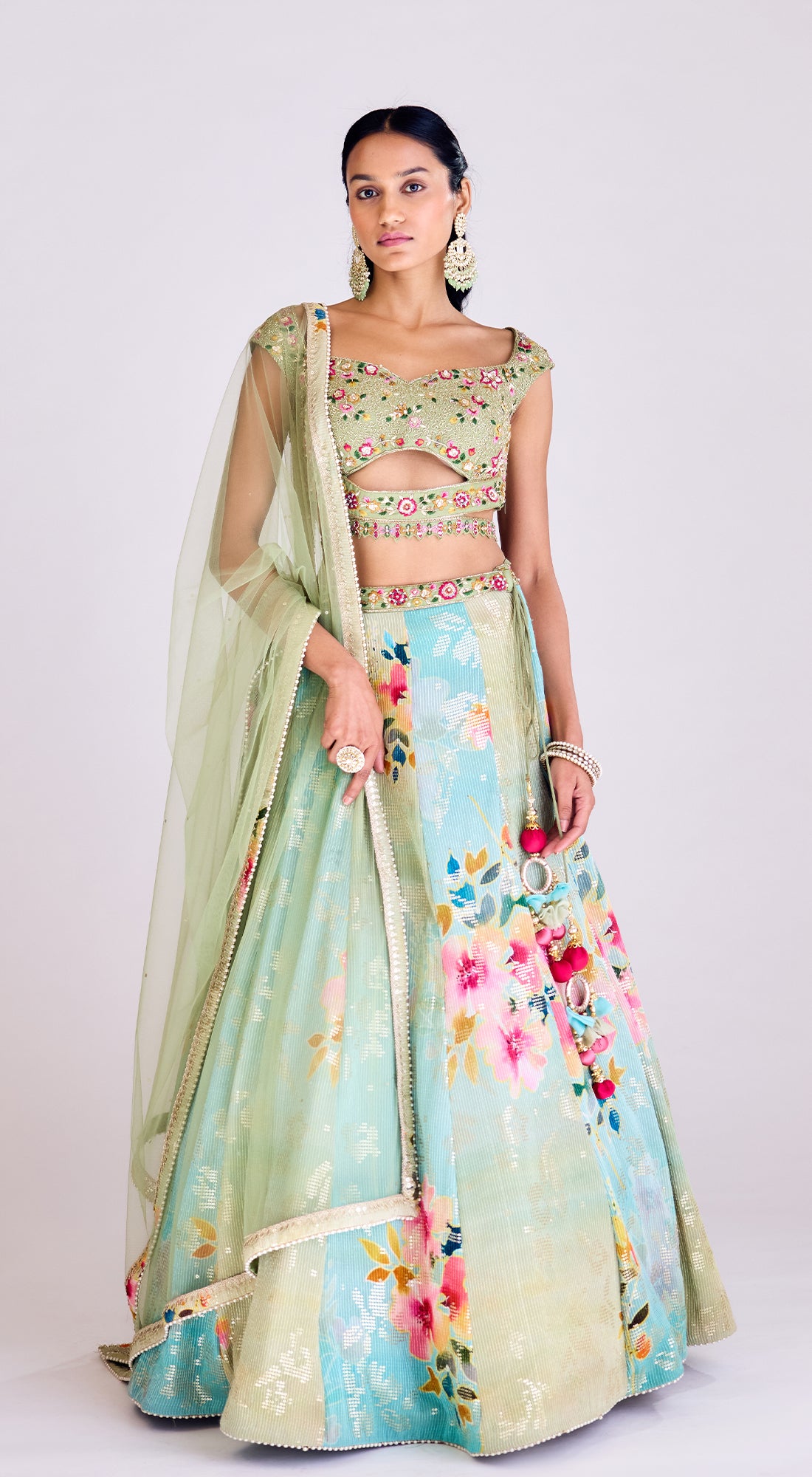 Green Georgette Lehenga Set