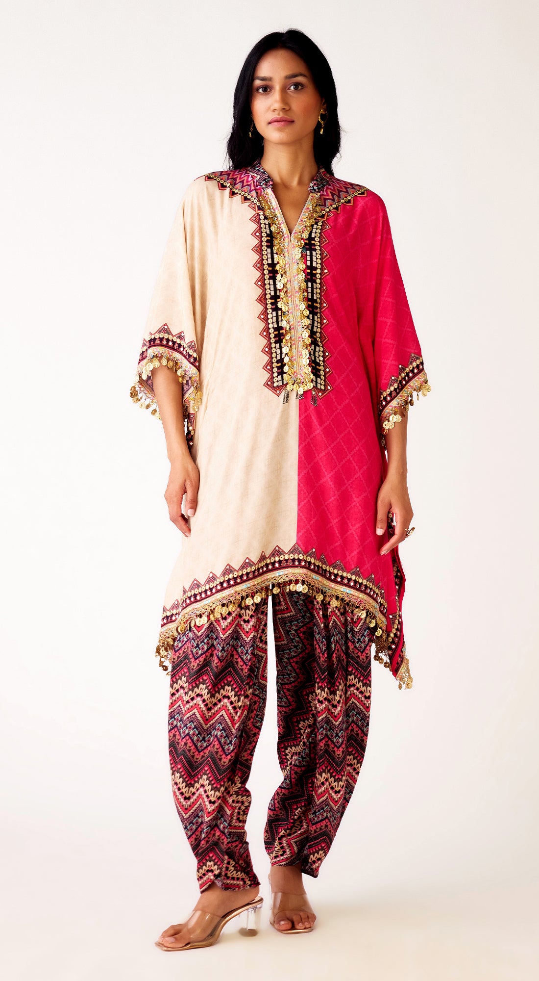 Pink Muslin Embroidered Kaftan Co-ord Set