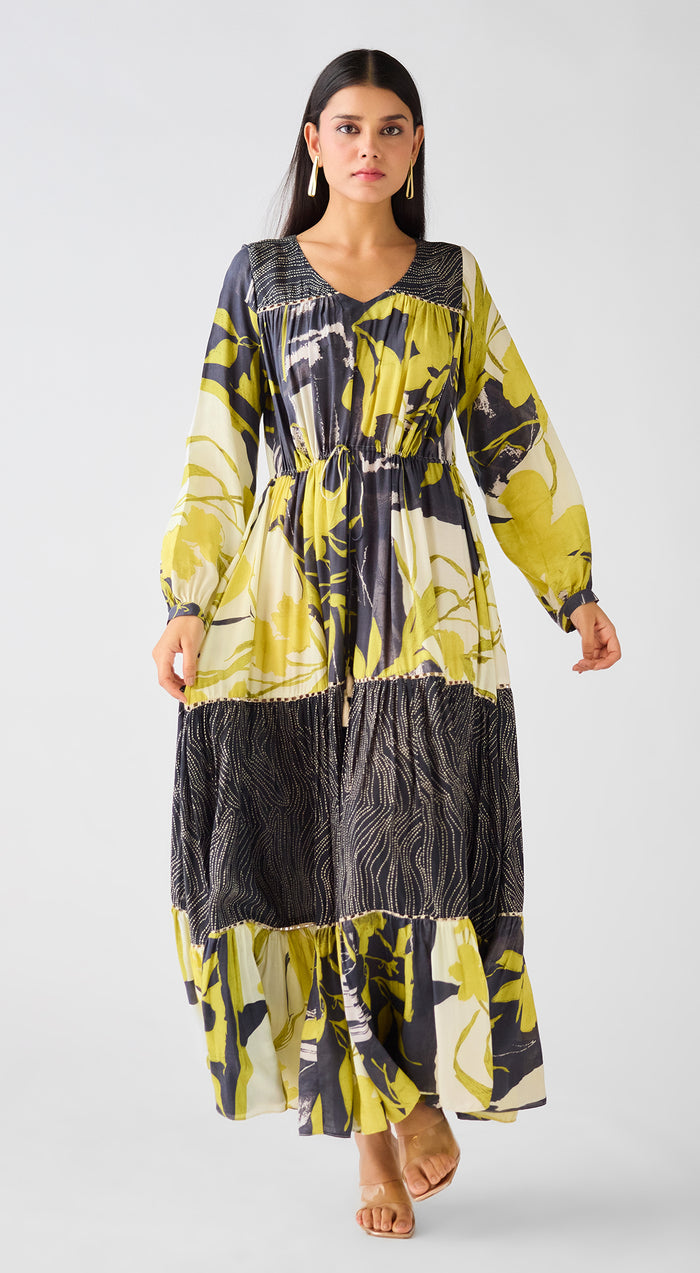 Lime Muslin Abstract Dress