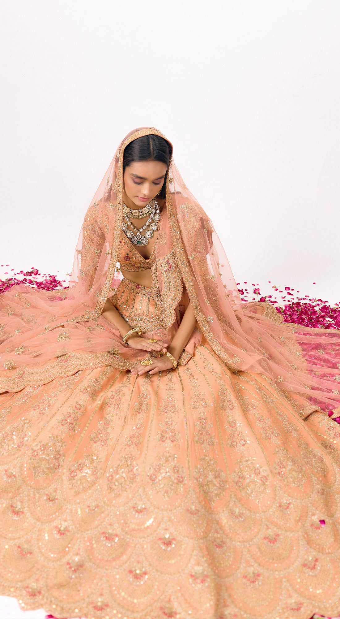 Peach Silk Embroidered Lehenga Set