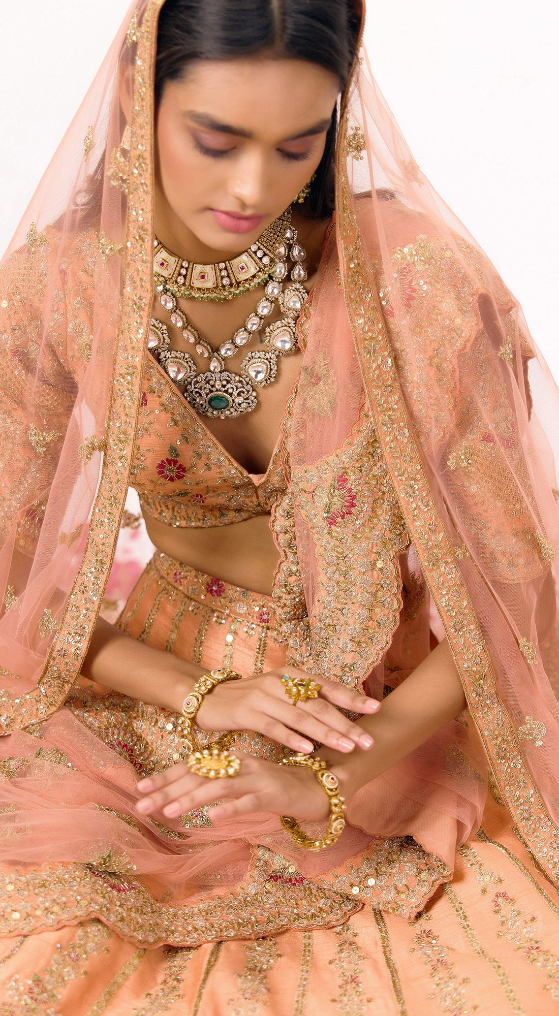 Peach Silk Embroidered Lehenga Set