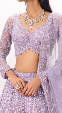 Lilac Net Embroidered Lehenga Set