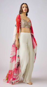 Multi Embroidered Cape Set